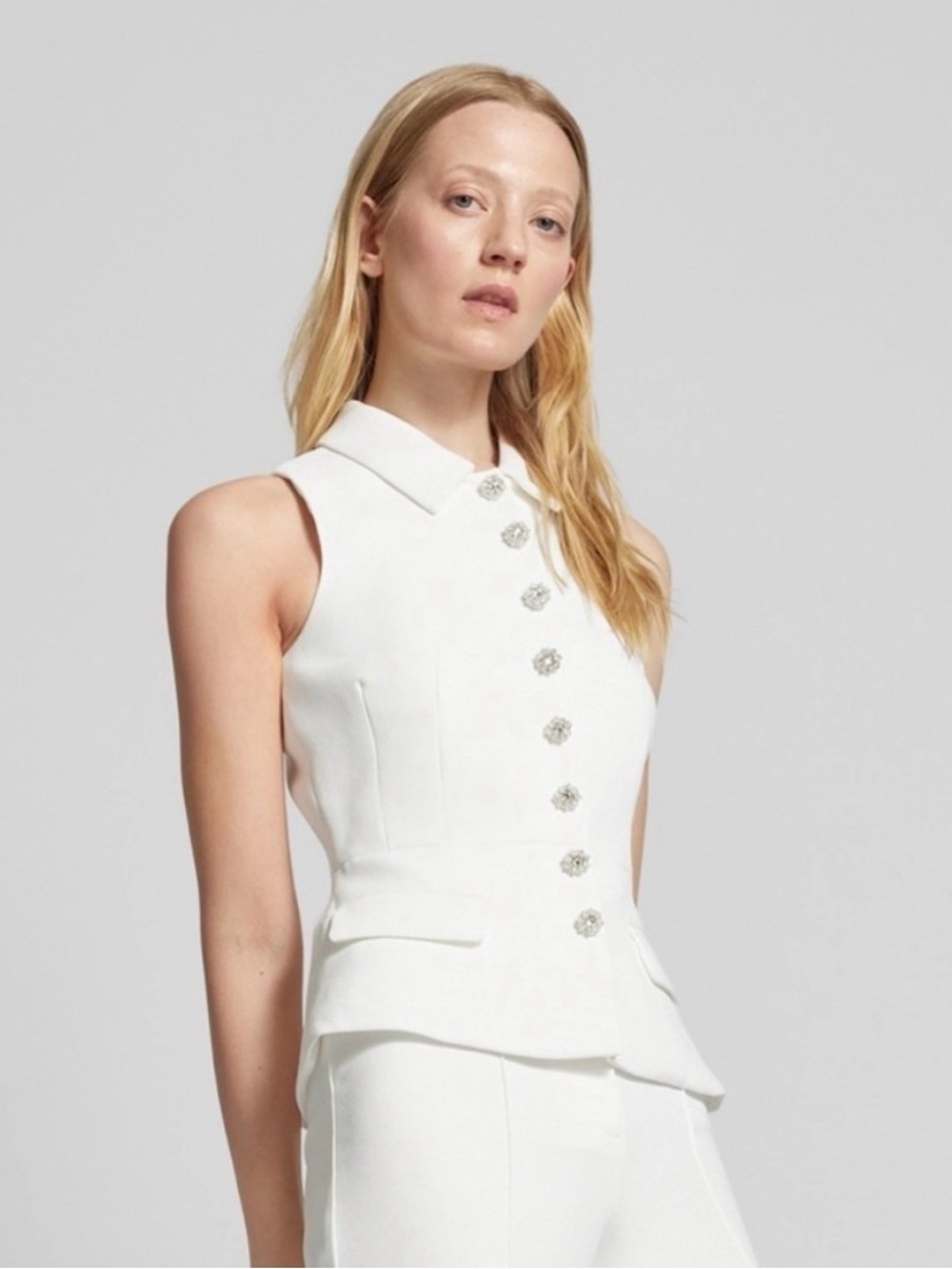 Self-Portrait Ivory Sleeveless Peplum Vest with Decorative Buttons | NEW W/Tags